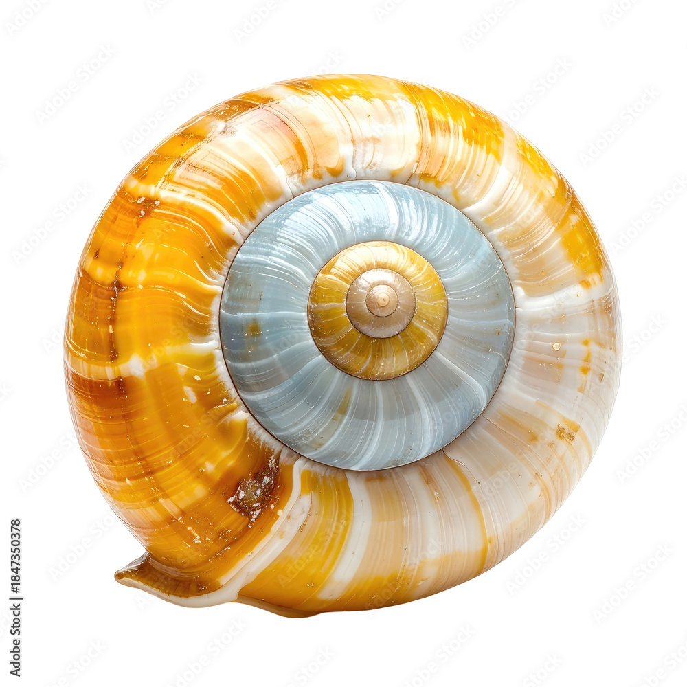 Fototapeta premium Close-up of a vibrant snail shell, showing spiraled interior detail