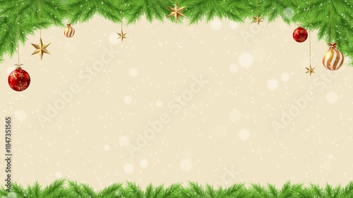 snow flakes and bokeh lights border frame 4k animaion empty space for text, christmas background 