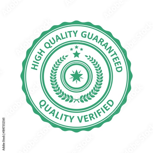Green quality guaranteed badge with stars and laurel Vector