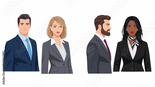 Diverse group of business professionals in formal attire.