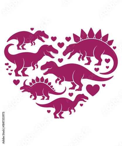 Cute purple dinosaur heart shape design for valentines day or love themed projects  t shirt design