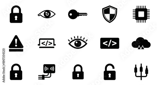 Black icons of security and technology 1.