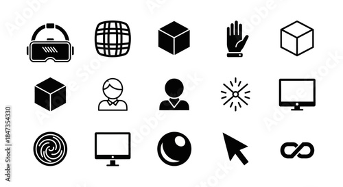 Black icons of technology and media.