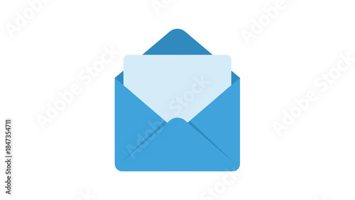 Blue open envelope with letter inside icon or symbol