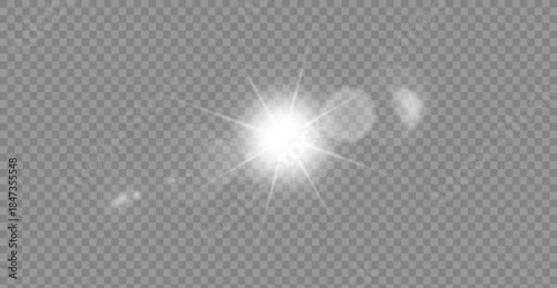 Vector transparent sunlight with lens flare effect. Overlays, light, Sun, sunrays, overlays, light transitions, lens flare, light leaks and glare in PNG format.
