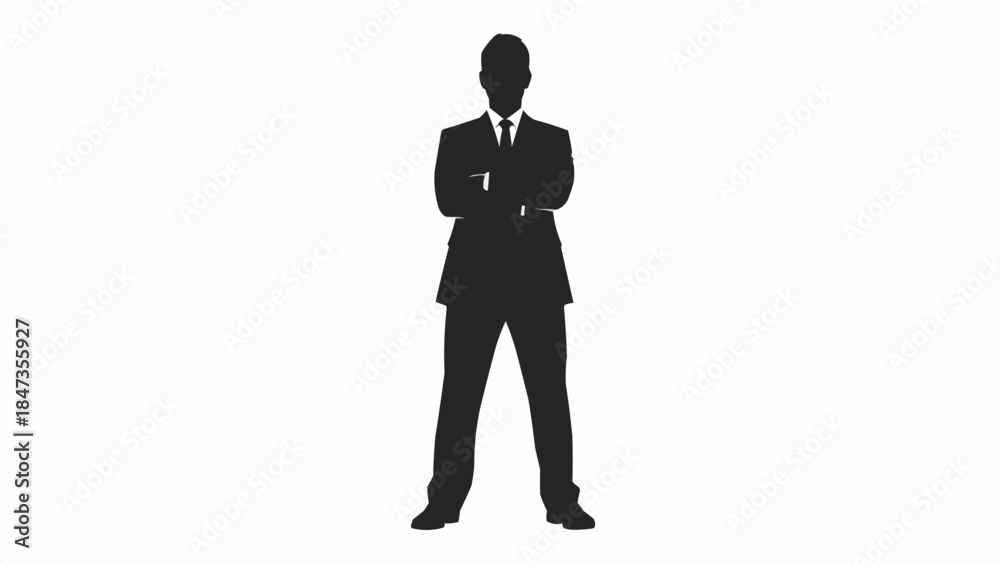 Fototapeta premium Silhouette of a confident businessman standing with arms crossed.