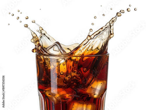 Cola splash in glass isolated on transparent background