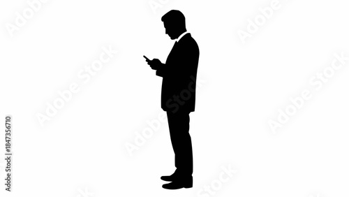 Silhouette of a businessman using a mobile phone.