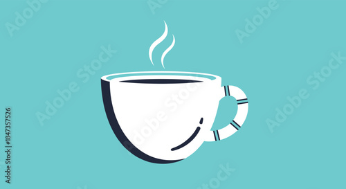 Modern and simple illustration of a white coffee cup with steam rising, set against a solid turquoise background for a fresh look.