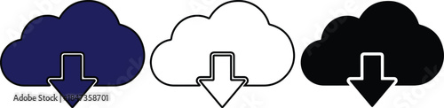 Three cloud with downward arrows in blue black and white download