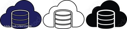 Three cloud with database symbols in blue black and white colors