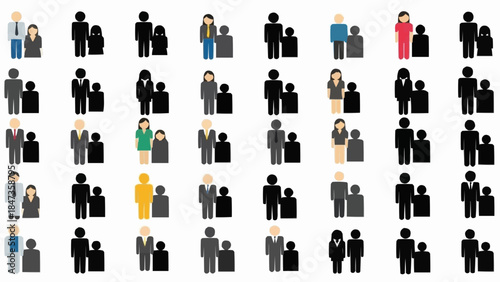 Collection of Diverse Family and Couple Silhouettes Representing Relationships.
