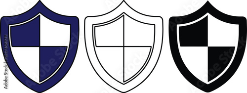 Three shields with blue black and white quadrants on white background heraldry emblem