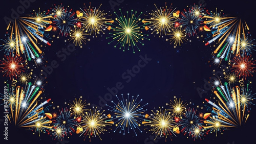 Colorful fireworks exploding in the night sky with vibrant sparks and glowing lights forming