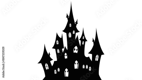 Haunted Gothic Castle Silhouette Illustration – Spooky Fantasy Fairytale Fortress Icon