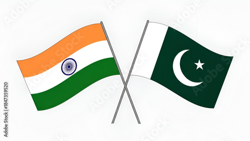 Indian national identity concept showing crossed India and Pakistan flags symbolizing Republic values Independence awareness and diplomatic balance in India concept for 26 January and 15 August Army 