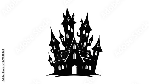 Haunted Gothic Castle Silhouette Illustration – Spooky Fantasy Fairytale Fortress Icon