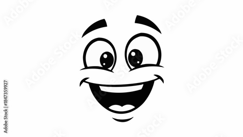Cartoon Face with Big Smile and Expressive Eyes.