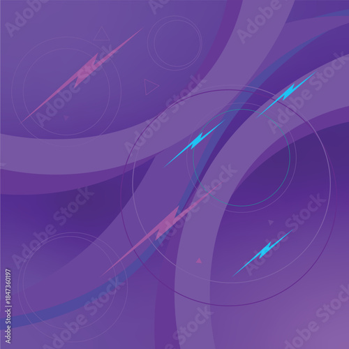 Abstract purple background with dynamic lines circles and vibrant neon accents