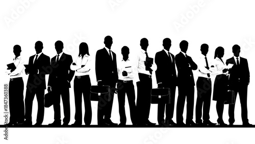 Business people silhouettes vector set of professionals in various poses group of executive managers standing confident corporate team members diverse workforce