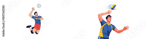 Volleyball player spiking ball with transparent background