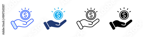 Saving Multiple Style Icon Set Vector 