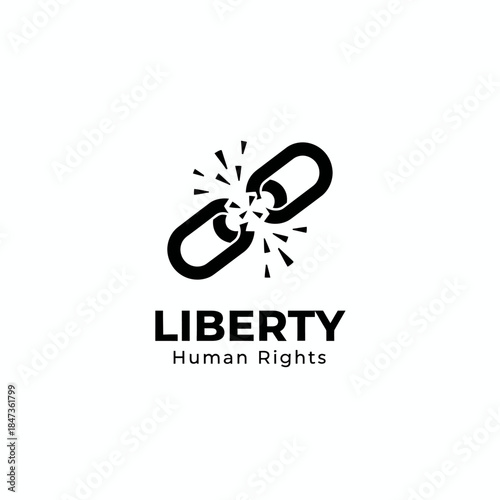 A bold liberty logo featuring a broken chain symbol, representing freedom, justice, and human rights, with a modern minimalist design conveying hope and resistance.