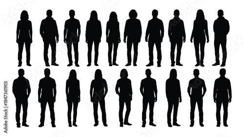 A collection of diverse human figures presented as dark shapes a striking silhouette