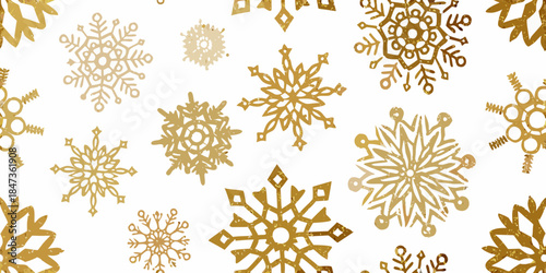Golden snowflakes pattern on a white background a winter aesthetic design