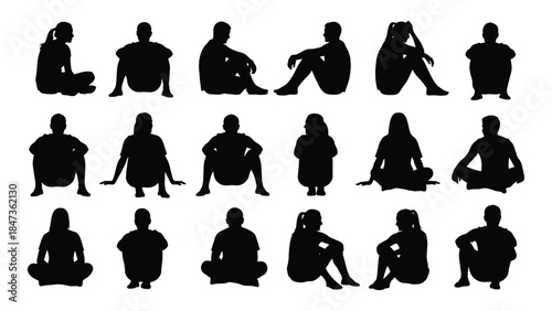 Diverse yoga poses depicted in black silhouettes showcasing flexibility and wellness practices silhouette