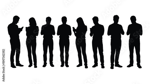 A group of people standing together captured in a striking black silhouette