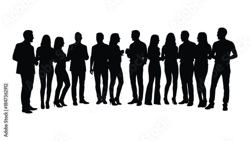 A group of people standing together depicted in a striking black silhouette
