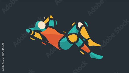 Vibrant abstract character illustration with dynamic shapes
