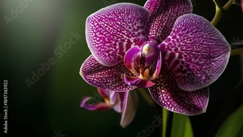 Close-up of Exotic Orchid Flower with Water Droplets in Detail