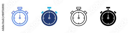 Stopwatch Multiple Style Icon Set Vector 