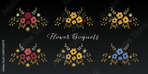 Floral arrangements a collection of colorful bouquets on a dark background