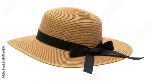 Summer fashion accessory straw hat relaxed stylish view isolated on transparent background
