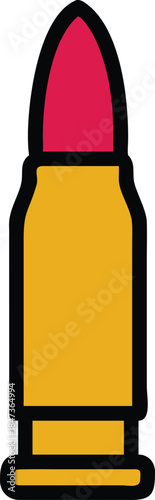 A stylized bullet with a red tip and yellow casing