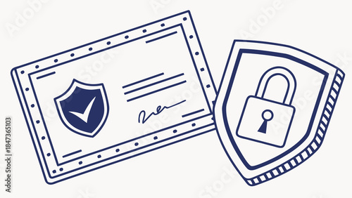 An illustration of a security certificate and shield, showcasing digital safety and data protection concepts