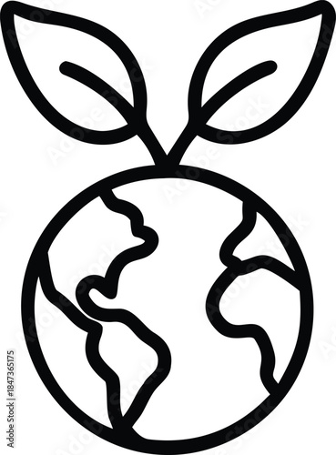 Green earth with sprouting leaves icon representing growth and sustainability