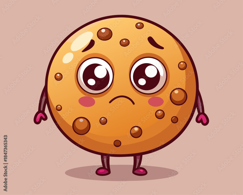 Fototapeta premium Sad cartoon cookie character with big eyes and blushing cheeks