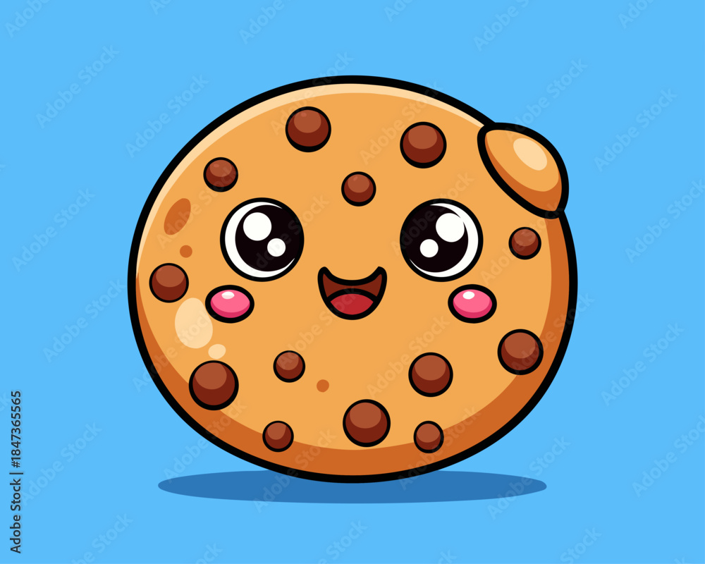 Fototapeta premium Cute happy chocolate chip cookie character with big eyes