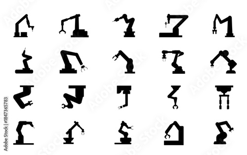 Mechanical Hydraulic Robotic Silhouettes,  Industrial Robot, Automation, Engineering Vector Set
