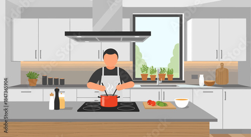 Chef Preparing Healthy Meal In A Modern Kitchen Interior