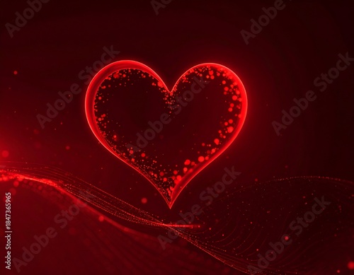 Glowing red heart outline, dark background, wavy lines