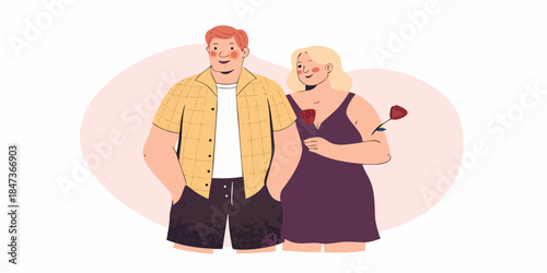 A loving couple stands closely together each holding a single red rose