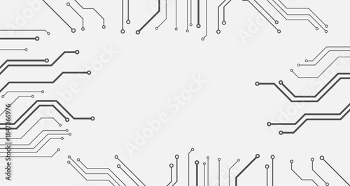 Minimalistic technology frame with thin circuit lines on white background, clean electronic border design with copy space for modern digital, engineering and hi-tech concepts.