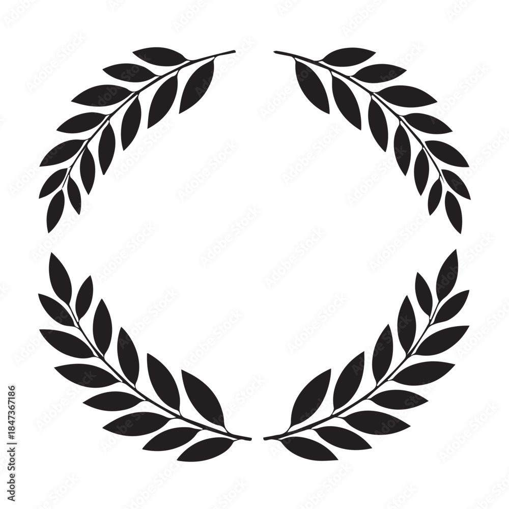 Obraz premium Black Laurel Wreath Vector Icon Isolated on White Background
