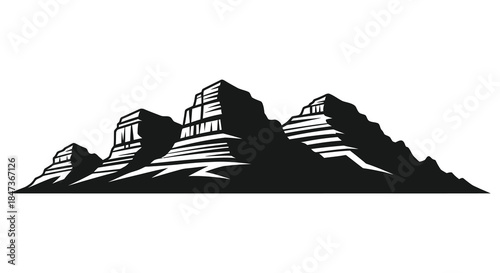 Dramatic mountain range depiction in stark black and white a powerful landscape silhouette