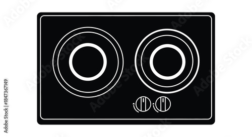 A minimalist depiction of a black stovetop with two burners and controls silhouette